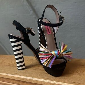 Betsey Johnson Black and Multicolor Striped Heels